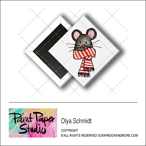 Scrapbook and More 1 inch Diamond Flair Badge Button Christmas Mouse by Olya Schmidt