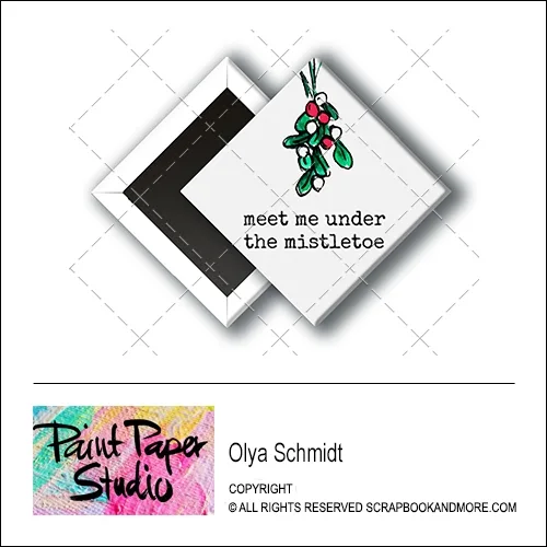 Scrapbook and More 1 inch Diamond Flair Badge Button Christmas Meet Me Under The Mistletoe by Olya Schmidt