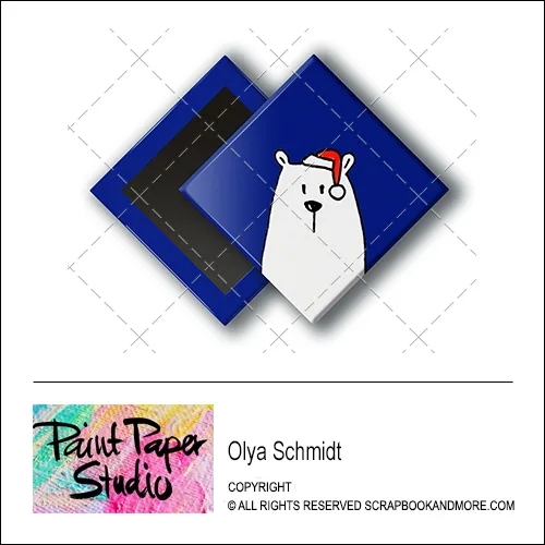 Scrapbook and More 1 inch Diamond Flair Badge Button Christmas Bear by Olya Schmidt