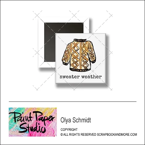 Scrapbook and More 1 inch Square Flair Badge Button Christmas Sweater Weather by Olya Schmidt