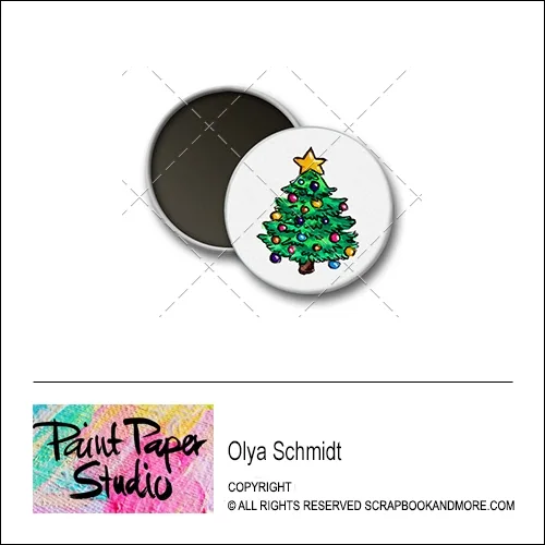 Scrapbook and More 1 inch Round Flair Badge Button Christmas Tree by Olya Schmidt