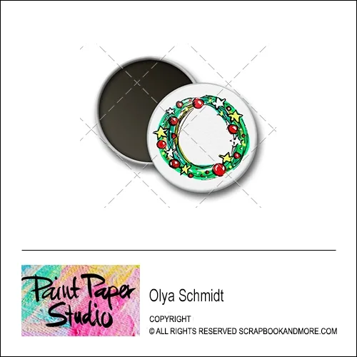 Scrapbook and More 1 inch Round Flair Badge Button Christmas Wreath by Olya Schmidt