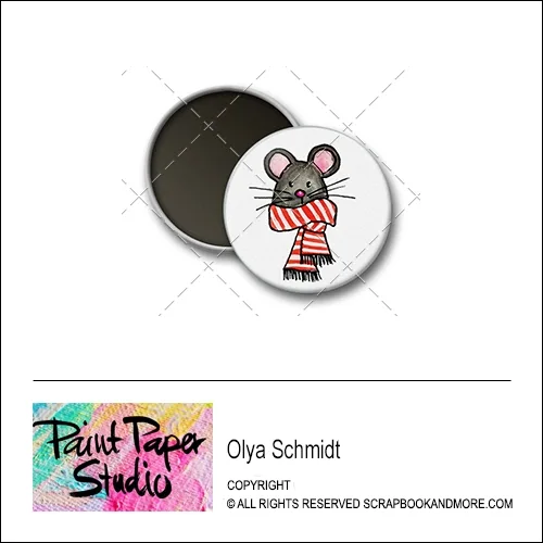 Scrapbook and More 1 inch Round Flair Badge Button Christmas Mouse by Olya Schmidt