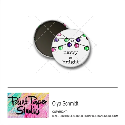 Scrapbook and More 1 inch Round Flair Badge Button Christmas Merry and Bright by Olya Schmidt