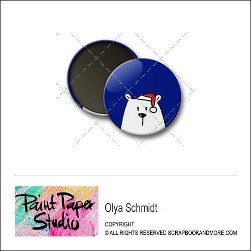 Scrapbook and More 1 inch Round Flair Badge Button Christmas Bear by Olya Schmidt