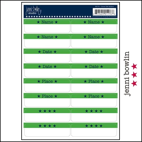 Jenni Bowlin Cardstock Stickers Green Tabs