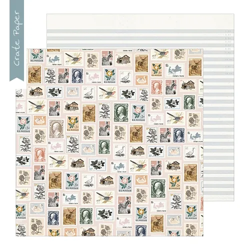 Crate Paper Patterned Paper Sheet Postmarked Heritage Collection by Maggie Holmes