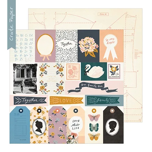 Crate Paper Patterned Paper Sheet Recollection Heritage Collection by Maggie Holmes