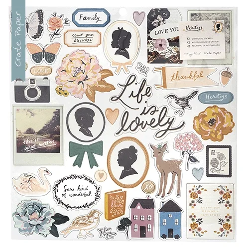 Crate Paper 12 x 12 Chipboard Stickers Heritage Collection by Maggie Holmes