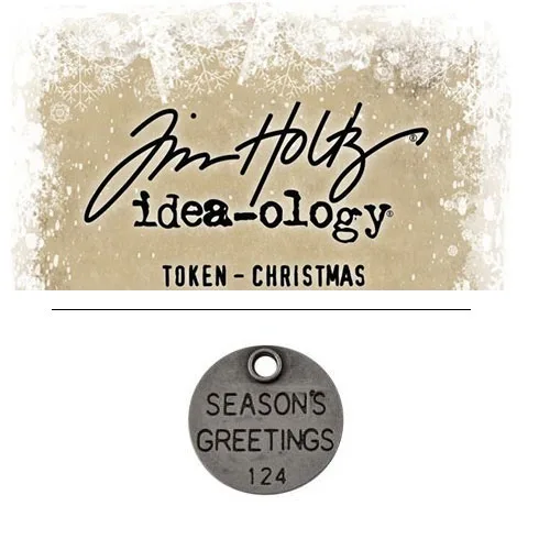 Tim Holtz Idea-ology Christmas Metal Typed Token Antique Nickel Seasons Greetings