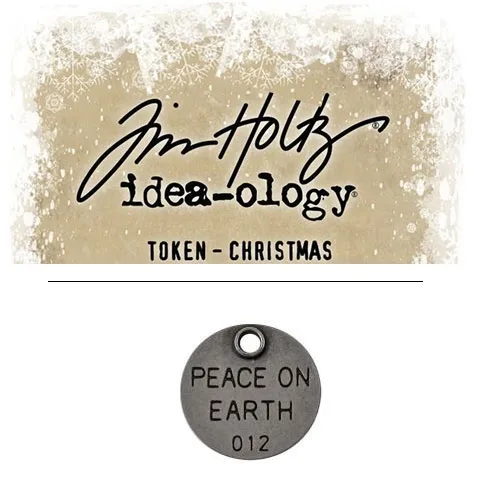 Tim Holtz Idea-ology Christmas Metal Typed Token Antique Nickel Peace on Earth