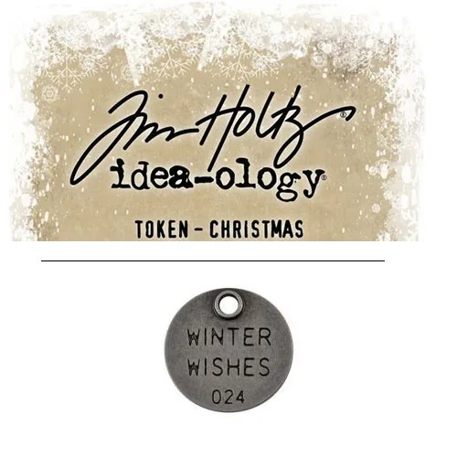 Tim Holtz Idea-ology Christmas Metal Typed Token Antique Nickel Winter Wishes