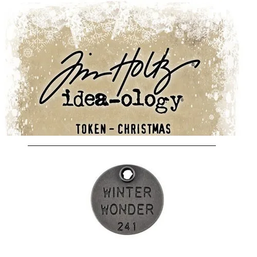 Tim Holtz Idea-ology Christmas Metal Typed Token Antique Nickel Winter Wonder