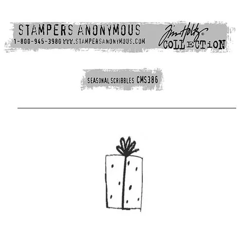 Tim Holtz Stampers Anonymous Christmas Mini Red Rubber Cling Stamp Seasonal Scribbles | Present