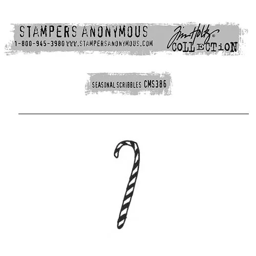 Tim Holtz Stampers Anonymous Christmas Mini Red Rubber Cling Stamp Seasonal Scribbles | Candy Cane
