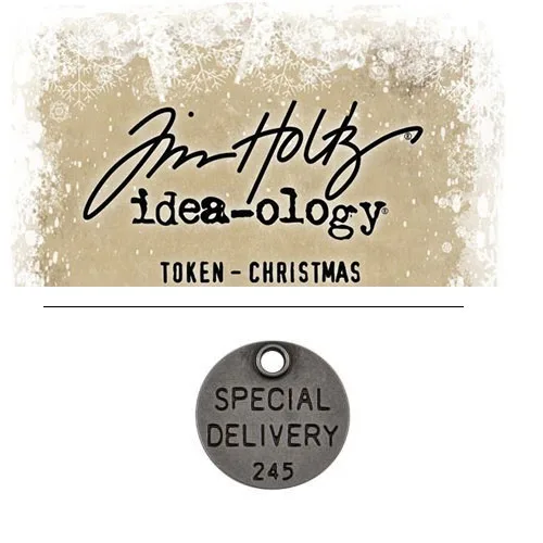 Tim Holtz Idea-ology Christmas Metal Typed Token Antique Nickel Special Delivery