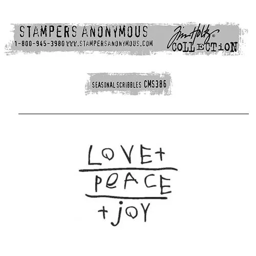 Tim Holtz Stampers Anonymous Christmas Mini Red Rubber Cling Stamp Seasonal Scribbles | Love Peace Joy