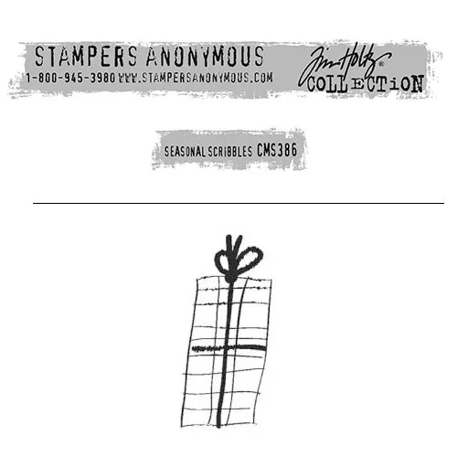 Tim Holtz Stampers Anonymous Christmas Mini Red Rubber Cling Stamp Seasonal Scribbles | Present