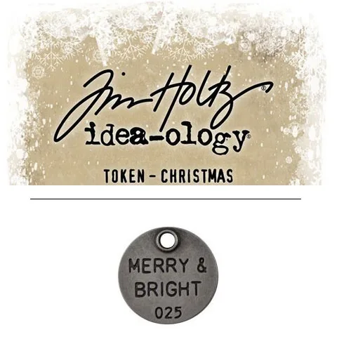 Tim Holtz Idea-ology Christmas Metal Typed Token Antique Nickel Merry and Bright