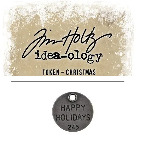 Tim Holtz Idea-ology Christmas Metal Typed Token Antique Nickel Happy Holidays