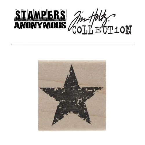 Tim Holtz | Stampers Anonymous Wood Mounted Red Rubber Stamp Star Silhouette