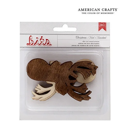American Crafts Bits Wood Veneer Deer Christmas