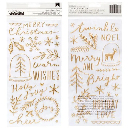 Crate Paper Thicker Stickers Phrase and Accent Gold Puffy Joyous Merry Days Collection