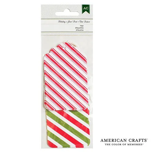 American Crafts Christmas Tags Red and Green Striped