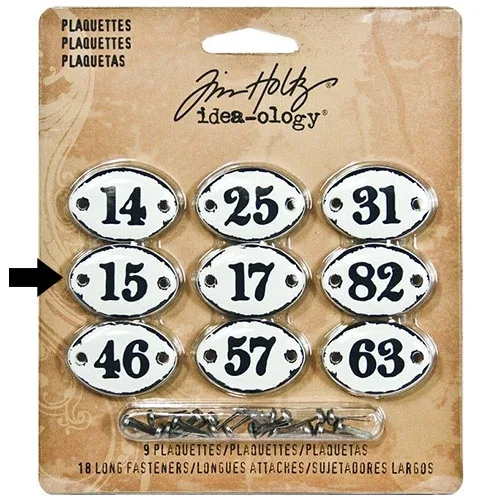 Tim Holtz Idea-ology Metal Plaquette Number 15 + Long Fasteners