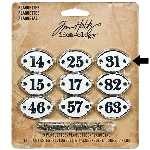 Tim Holtz Idea-ology Metal Plaquette Number 31 + Long Fasteners