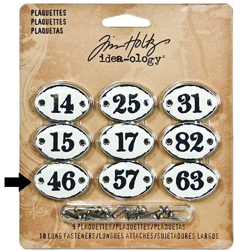 Tim Holtz Idea-ology Metal Plaquette Number 46 + Long Fasteners