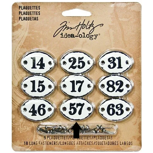 Tim Holtz Idea-ology Metal Plaquette Number 57 + Long Fasteners