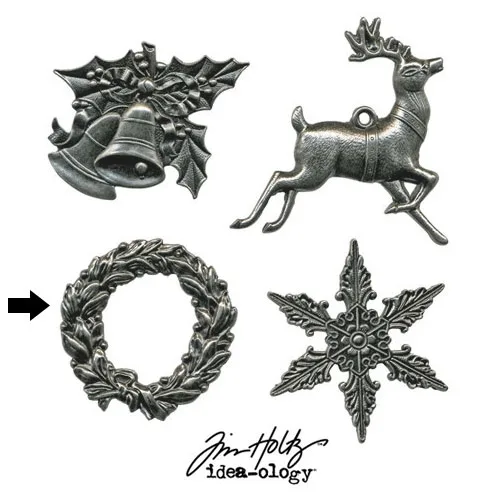 Tim Holtz Idea-ology Metal Wreath Charm Adornment Christmas