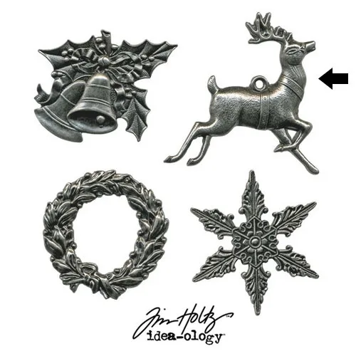Tim Holtz Idea-ology Metal Reindeer Charm Adornment Christmas