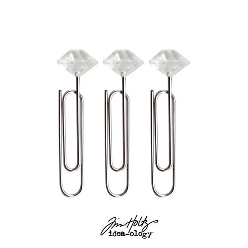 Idea-ology Tim Holtz Metal Clips with Gems Crystal Clear