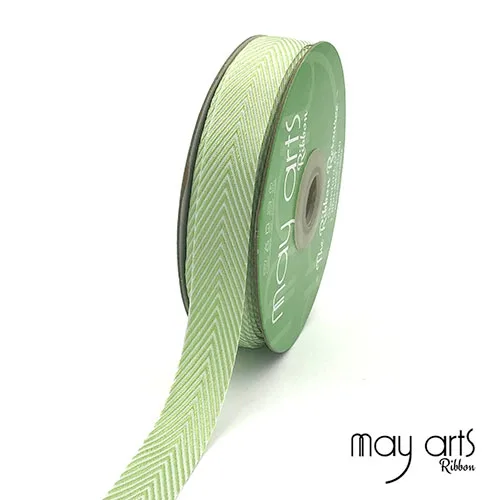May Arts Twill Chevron Stripe Ribbon with Woven Edge Celery