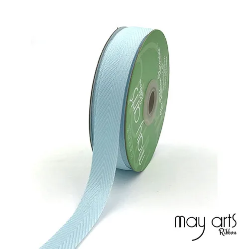May Arts Twill Chevron Stripe Ribbon with Woven Edge Light Blue