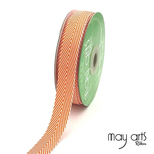 May Arts Twill Chevron Stripe Ribbon with Woven Edge Orange