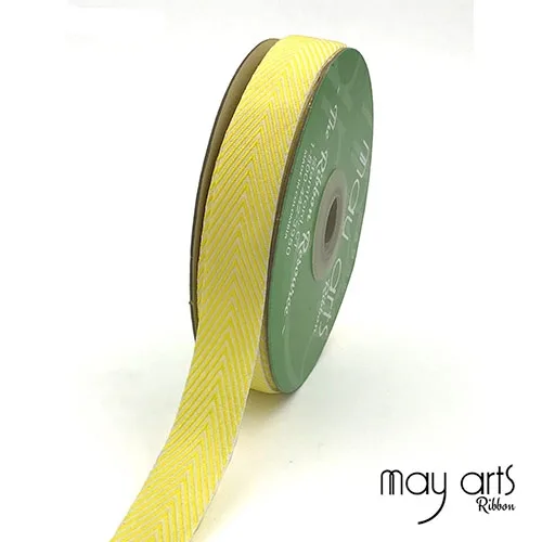May Arts Twill Chevron Stripe Ribbon with Woven Edge Yellow