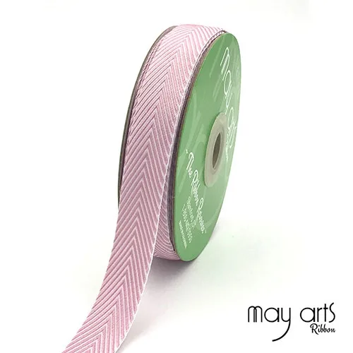 May Arts Twill Chevron Stripe Ribbon with Woven Edge Mauve