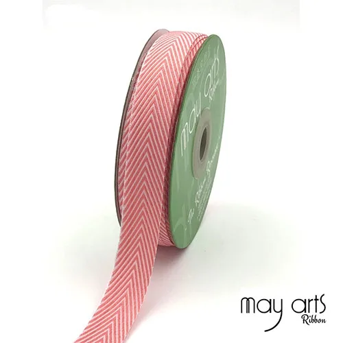 May Arts Twill Chevron Stripe Ribbon with Woven Edge Pink
