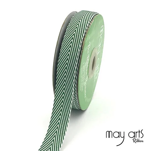 May Arts Twill Chevron Stripe Ribbon with Woven Edge Green