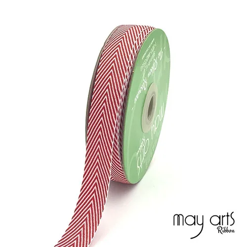 May Arts Twill Chevron Stripe Ribbon with Woven Edge Red