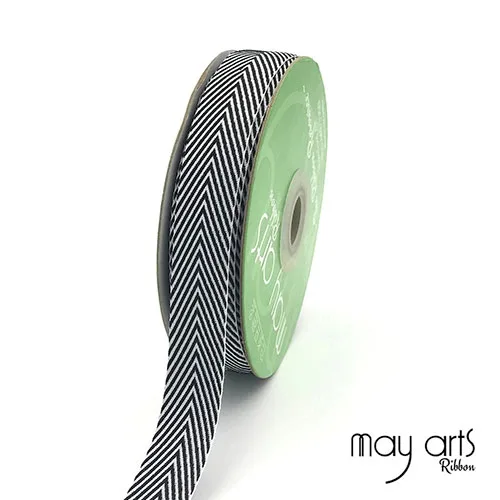 May Arts Twill Chevron Stripe Ribbon with Woven Edge Black