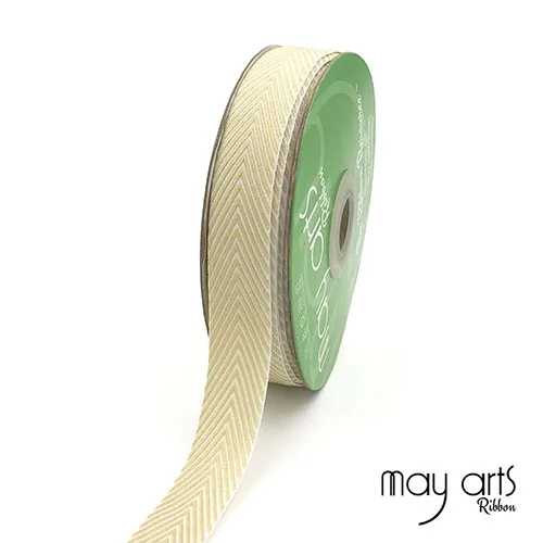 May Arts Twill Chevron Stripe Ribbon with Woven Edge Champagne