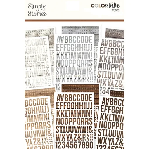Simple Stories Alphabet Sticker Sheets Woods Set 1 Color Vibe Collection